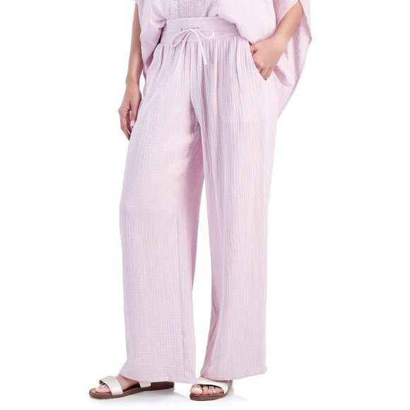 JM Collection Womens Pants Plus 2X Lilac Sky Woven Wide Leg Gauze Drawstring NWT - Picture 1 of 8